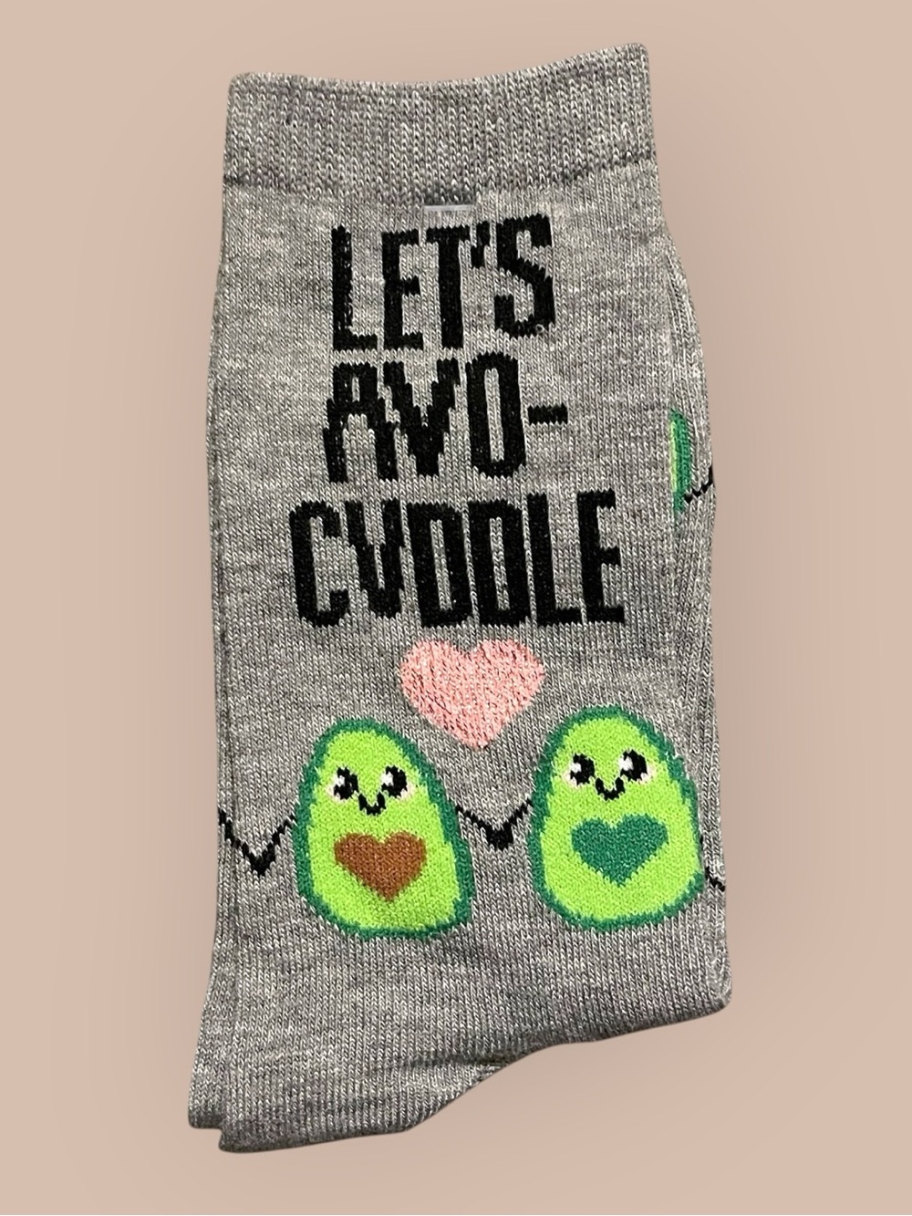 Women's Grey 'Let's Avo-Cuddle' Avocado Crew Socks 🥑 💗🥑